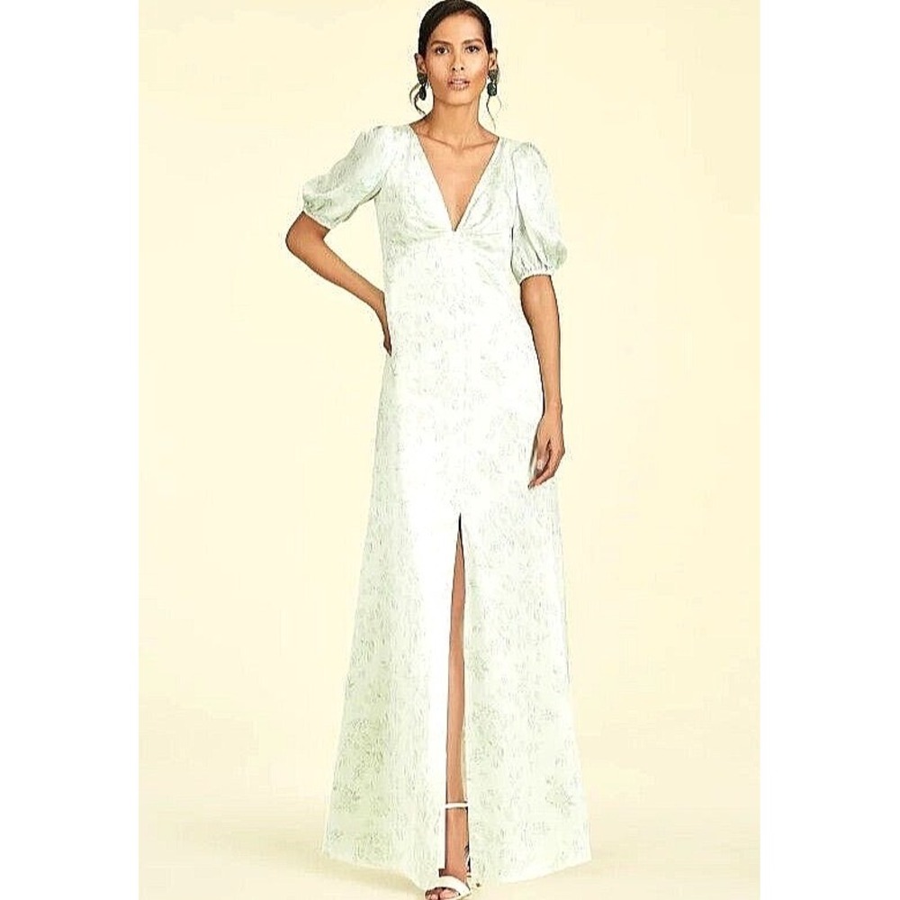 Sachin & Babi Alli Gown Jade Rose Watercolor Floral‎ Maxi Dress V-Neck Size 10